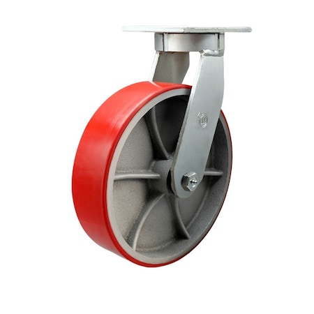 Service Caster 12'' Extra Heavy Duty Red Poly on Cast Iron Wheel Swivel Top Plate Caster CRAN-SCC-KP92S1230-PUR-RS